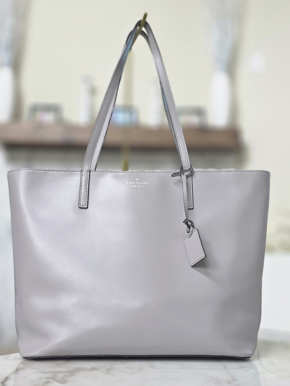 Kate Spade Janie Medium Tote Soft Taupe Gray Smooth Leather Handbag